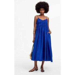 Madewell Textured V-Neck Midi Dress Women's Size Medium in Blue New With Tags!